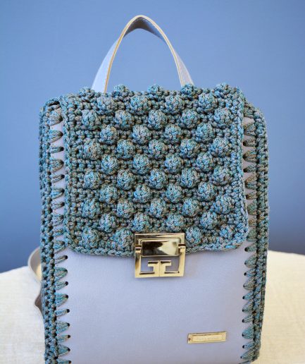 Χειροποίητο backpack δέρμα με νήμα γκρι σιελ